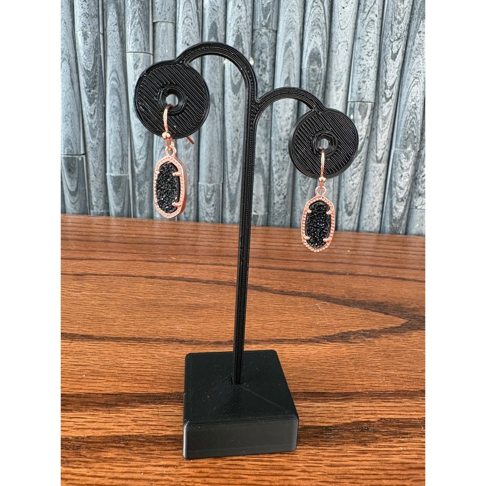 Kendra Scott Lee Rose Gold Black Drusy Drop Earrings French Hook Oval Jewelry